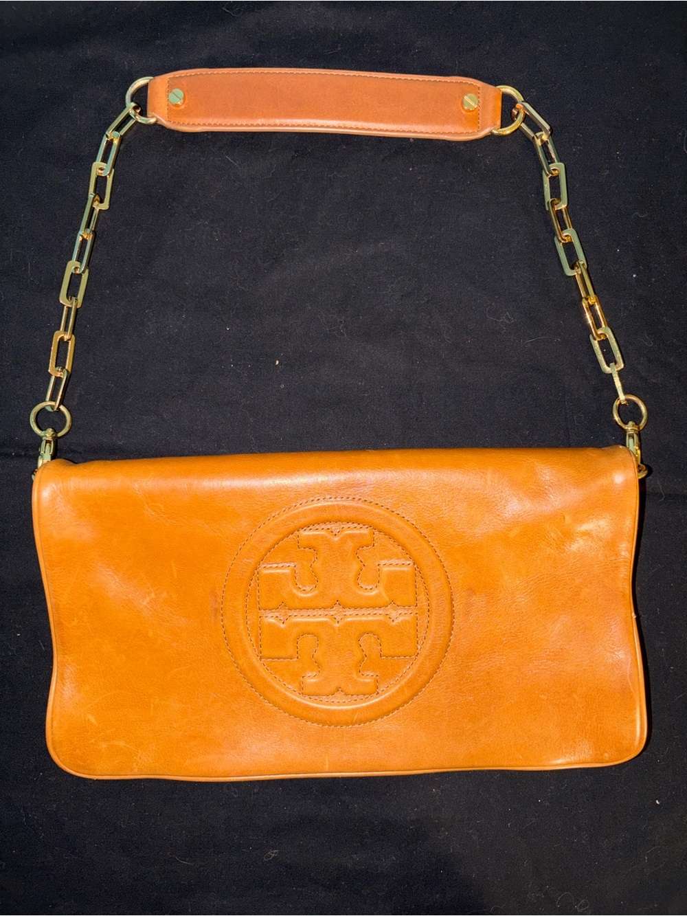 Tory Burch Tan Leather Shoulder Bag with Gold Chain